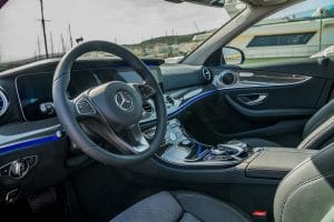 Steering wheel and dashboard of a Mercedes taxi used by qualified drivers in Crete Taxi Transfers